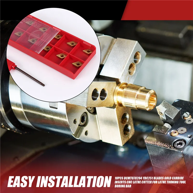 

Y51A-10Pcs DCMT070204 YBC251 Blades Gold Carbide Inserts CNC Lathe Cutter For Lathe Turning Tool Boring Bar