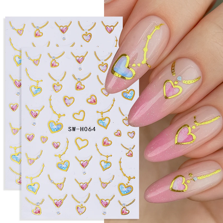 2 stücke Metallic Liebe Herz Nagel Aufkleber 3D Bronzing Linie Pfirsich Herz Nagel Aufkleber DIY Romantische Valentinstag Maniküre Dekoration