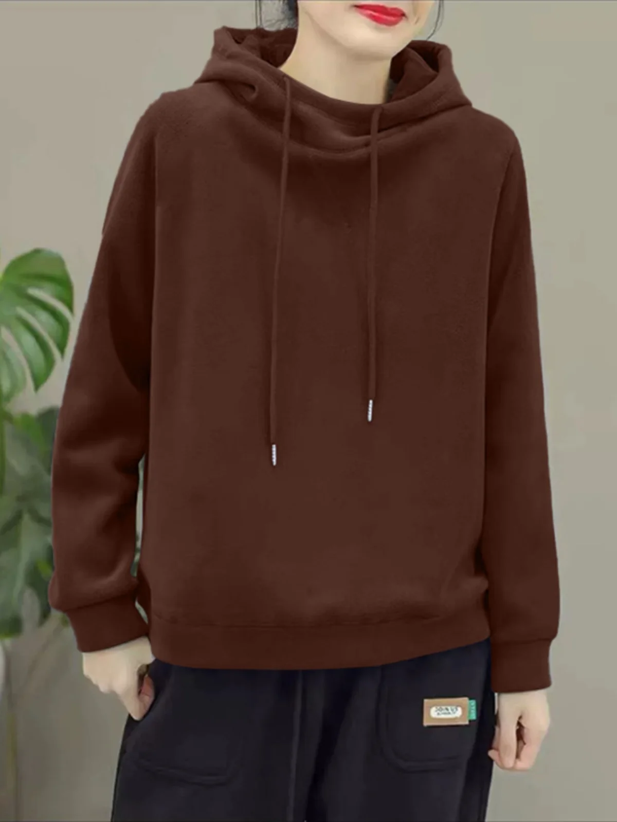 

Женская утепленная толстовка с капюшоном больших размеров, теплая, свободного кроя, однотонная, для осени и зимы, новинка