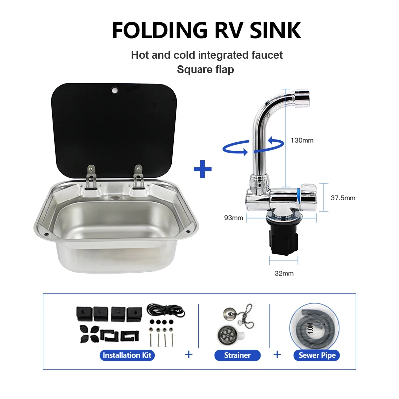 304 Stainless Steel Square Flap Wash Basin Sink Camping Caravan Accessories Suitable for Caravans Rv Parts  Accessories