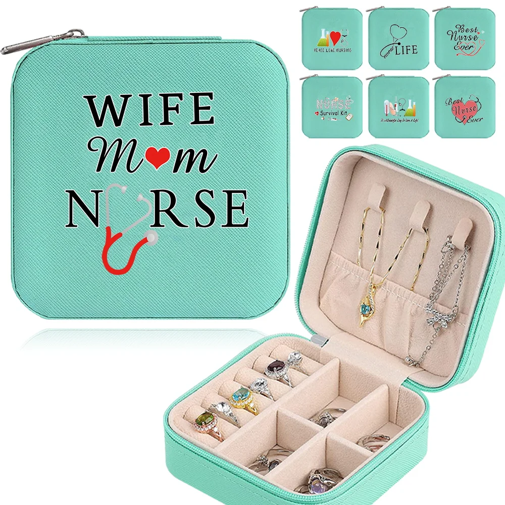 

Jewelry Box Ornaments Organizer Display Travel Portable Zipper Storage Case Nurse Printing Series Earring Holder Gift