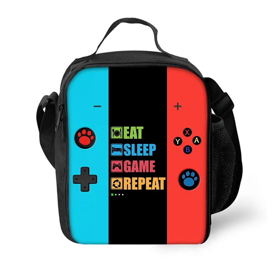 Game Console Print Shoulder Strap Insulated Lunch Bags 2D Cartoon Boy/Girls Picnic Food Preservation Lunch Box Bag Thermal