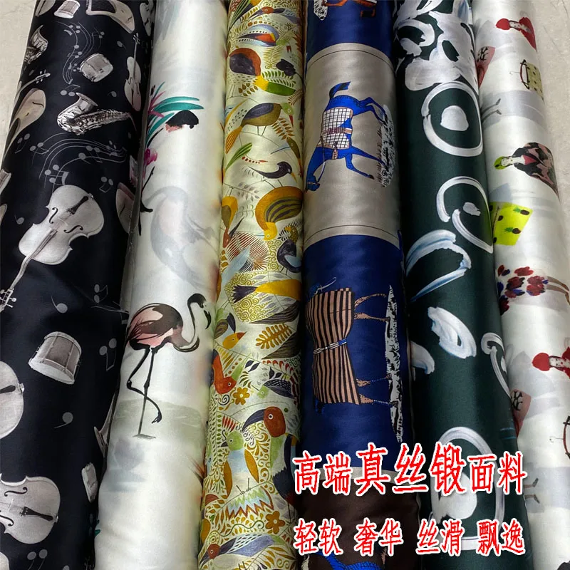 

High-End 19momme Silk Fabric Silky Soft Satin Cartoon Dress Cheongsam Shirt