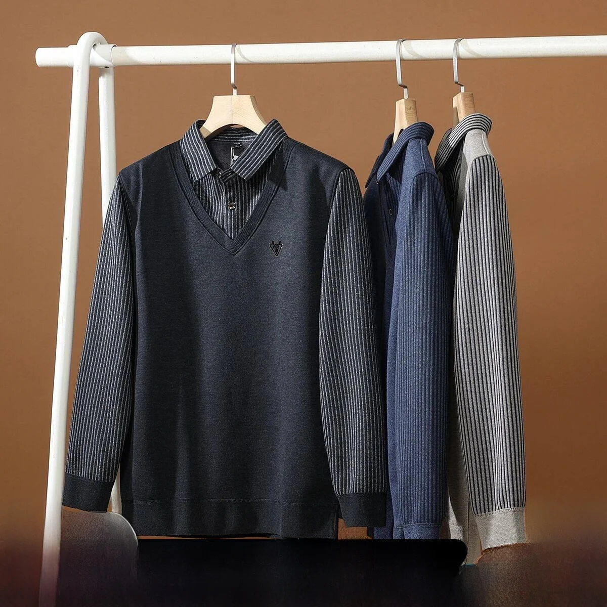 

Утепленный флисовый свитер с полосками, имитация двухслойности, повседневный свободный крой, полиэстер, длинный рукав