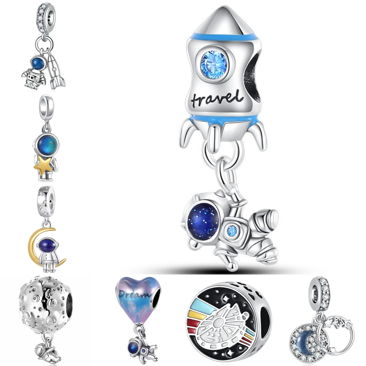Hermoso colgante de astronauta cohete de la serie universo de plata 925, compatible con pulsera Original DIY, collar, accesorios de moda, regalo