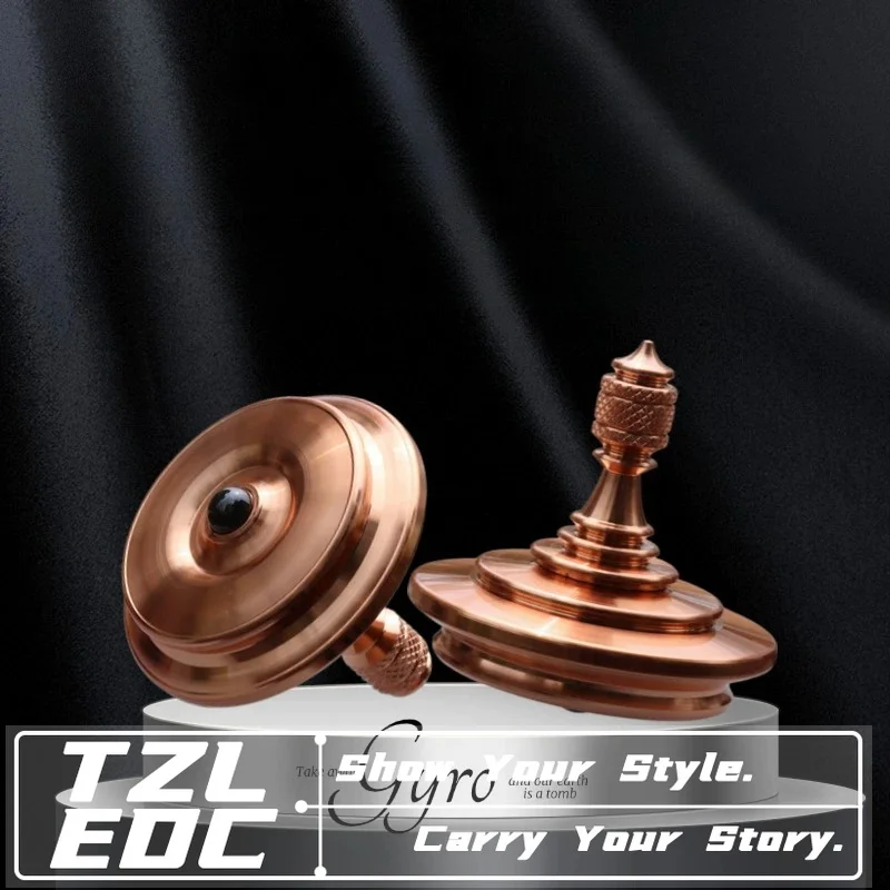 EDC Hand Twirl Spinning Top Purple Copper Body Brass Handle Silicon Nitride Ceramic  Stress Relief Collectible Fidget Toy