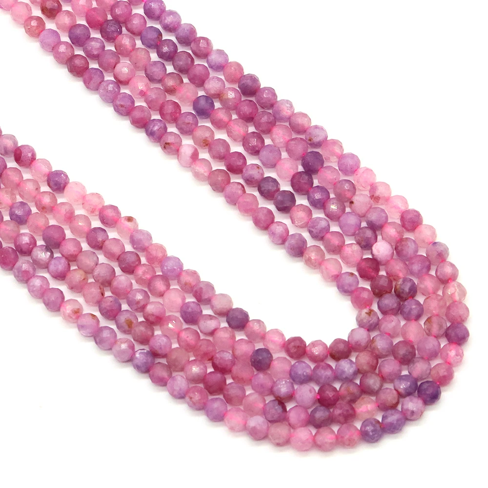 2mm 3mm 4mm Natural Faceted Pink Tourmaline Stone Beads Small Loose Bead For Jewelry Making DIY Bracelets Earrings Accessories