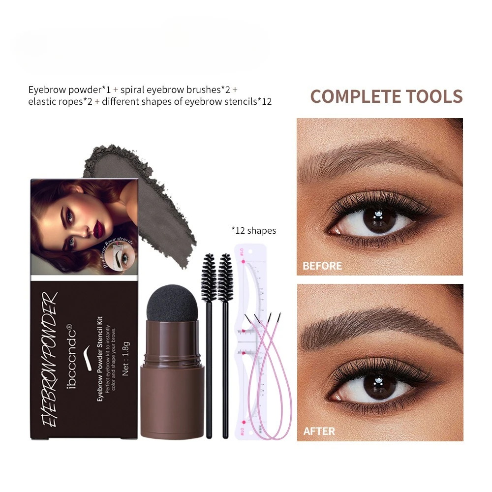 Eyebrow Powder Stamp Kit 3 in 1 Headband Stencil Waterproof Long Lasting Easy Use for Perfect Brows Everyday Makeup Brown Black