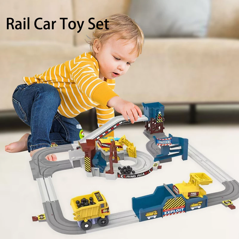 Juego de Rieles de Carreras de Carros Mineros con Energía de Aventura, Vehículo de Ingeniería Eléctrico de Juguete, Ferrocarril Educativo, Regalo Familiar de Aventura para Niños