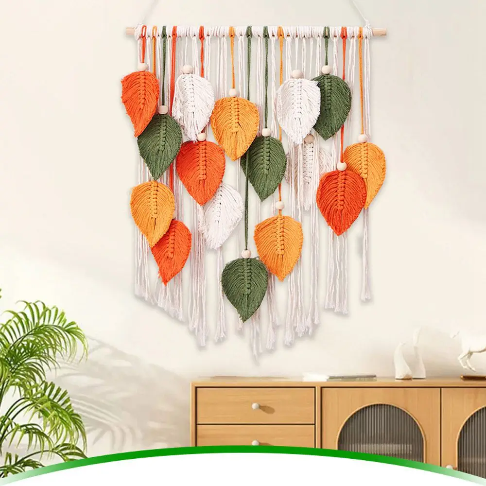 Leaf Tapestry Boho Home Decoration Handmade Tapestries Knitting Wool Wall Art Hanging Room Decors Aesthetic Ornament Gift