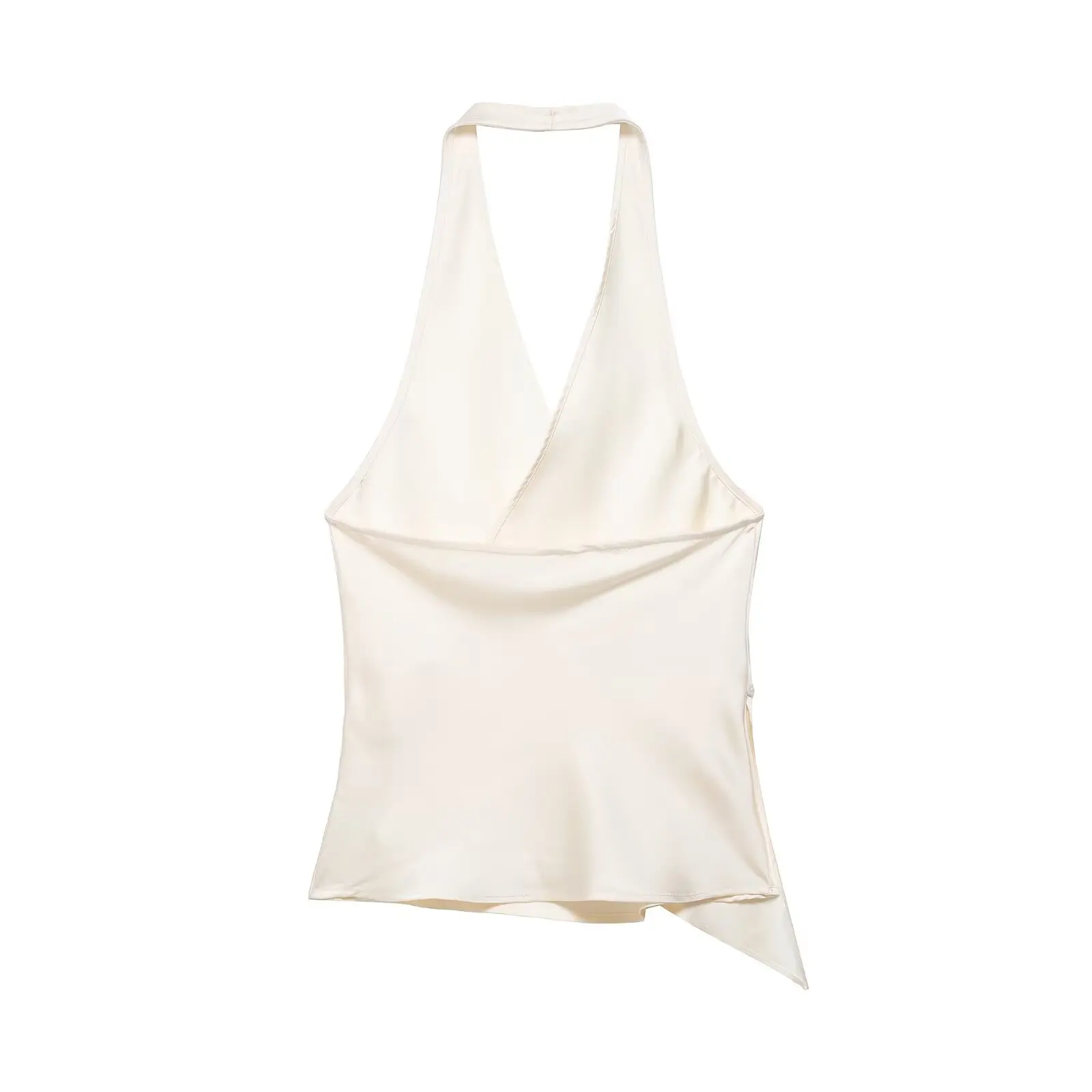 HH Damen Sommer Satin Neckholder-Top Damen Wickel-Bluse mit V-Ausschnitt und Rückenbindung Asymmetrische Bluse Niedliche Alltags- Urlaubs- und Geschäftskleidung – Detail 23
