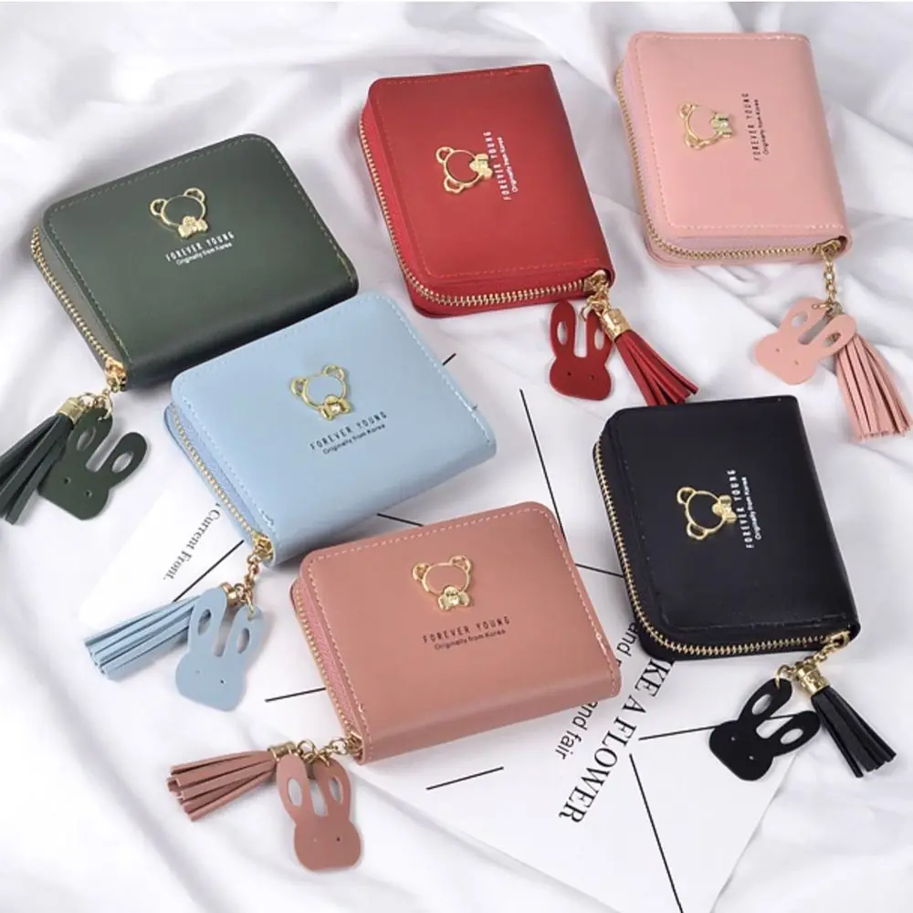 Vintage PU Leather Money Coin Purse Cute Panda with Tassel Pendant Credit Card Holoder Zipper Wallet Money Bag Women Girls