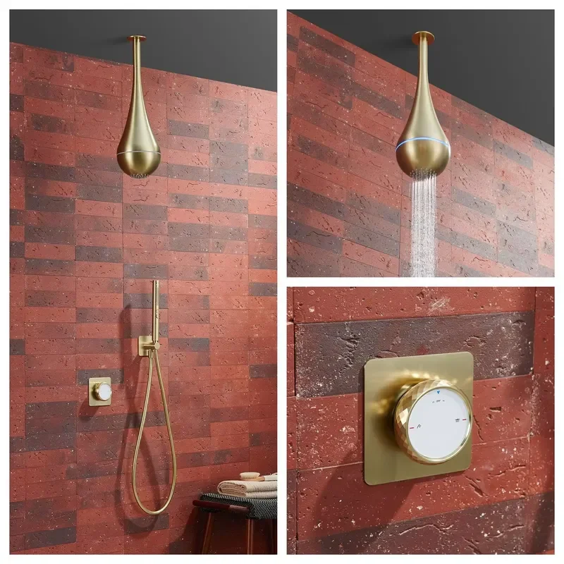 High Pressure Water Saving Modern Thermostatic Rainfall Shower Head Faucet Set Apartment Outdoor for Bathroom Kitchen &