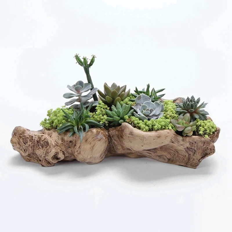 SEWS-Pastoral Retro Landscape Flower Pot Resin Tree Stump Planter Artificial Driftwood Sculpture Rustic Succulent