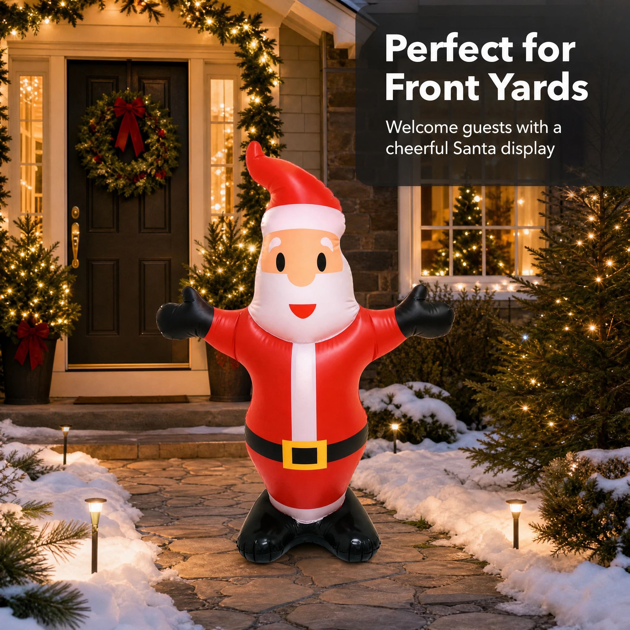 Christmas LED Light‑up Inflatable Santa Claus, PVC Glowing Xmas Figure Ornament, Foldable Blow‑up Santa for Home Yard Window Holiday Party Decor Supplies