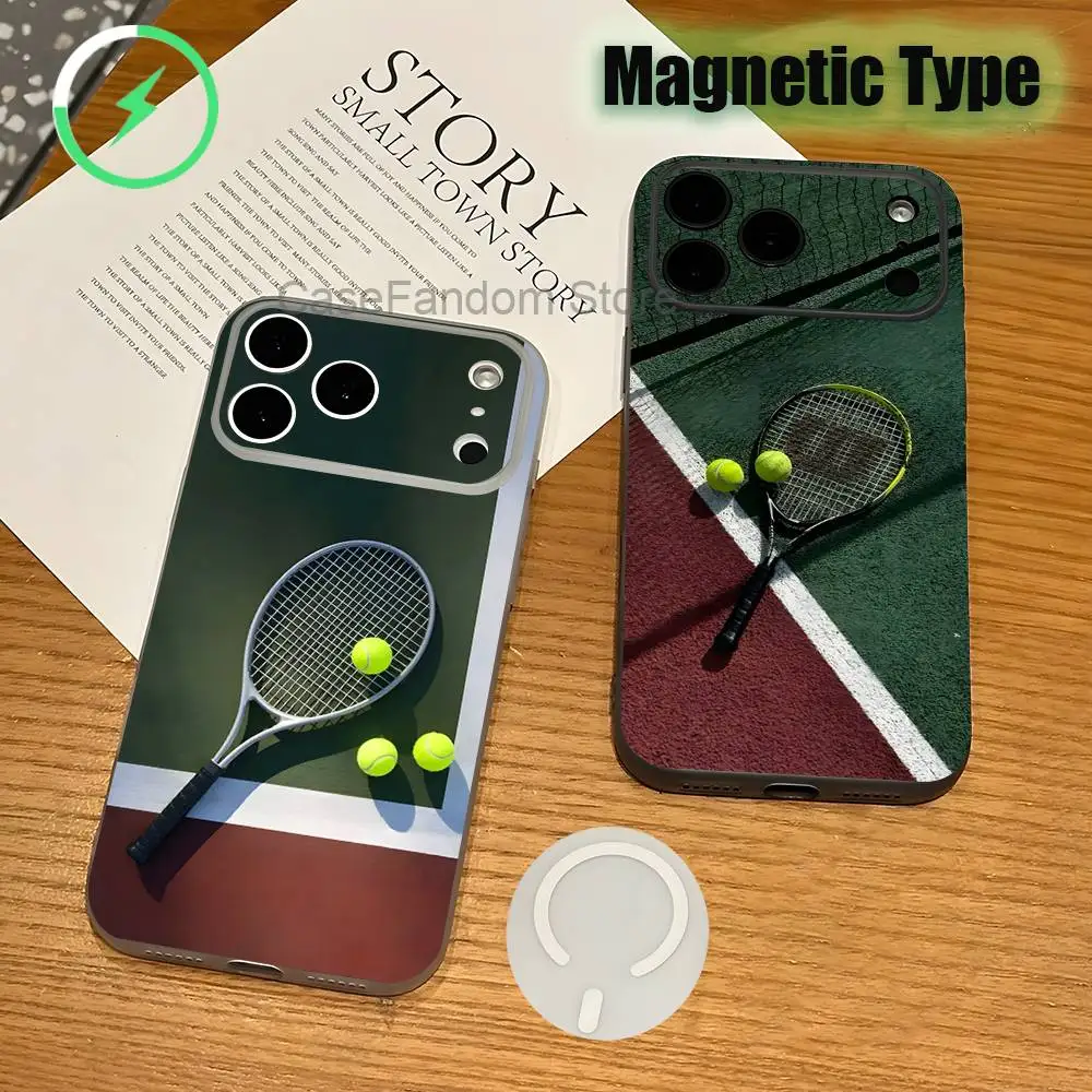 

Tennis Racket For iPhone 17,16,15,14,13,12,11,Pro,Max,Plus Transparent White Phone Case Magnetic Wireless Charging