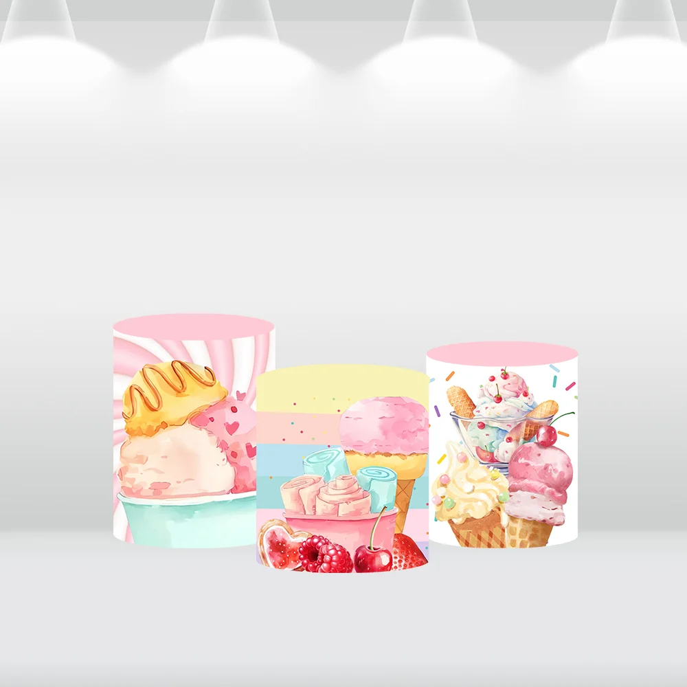 خلفية مستديرة لحفلات الآيس كريم مخصصة للأطفال لتزيين حمام الطفل قوس جدار كعكة الجدول اسطوانة يغطي خلفية كشك الصور