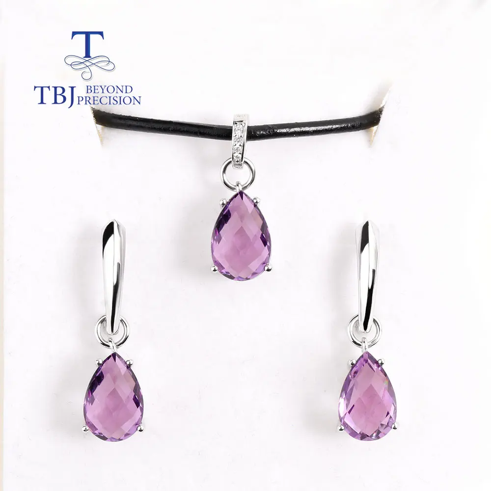 Simple Brazil amethyst Normal Cut and Special cut natural Gems fine Jewelry 925 silver Jewelry Set Necklace Earring for women