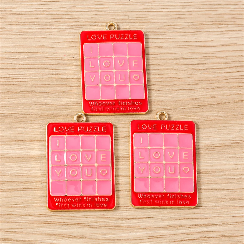 10 Stück 23 x 33 mm niedliche Emaille-Liebesherz-Buchstaben-Quadrat-Charms-Anhänger für Schmuckherstellung, Halskette, Ohrringe, Valentinstagsgeschenke – Detail 5