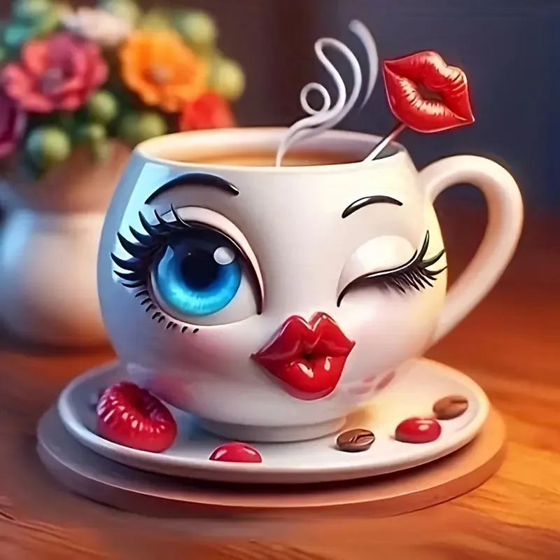 Smiling Coffee Cup Pattern Diamond Painting Set, DIY Adult Full Diamond Home Decoration Painting Set, Adult Frameless Crafts