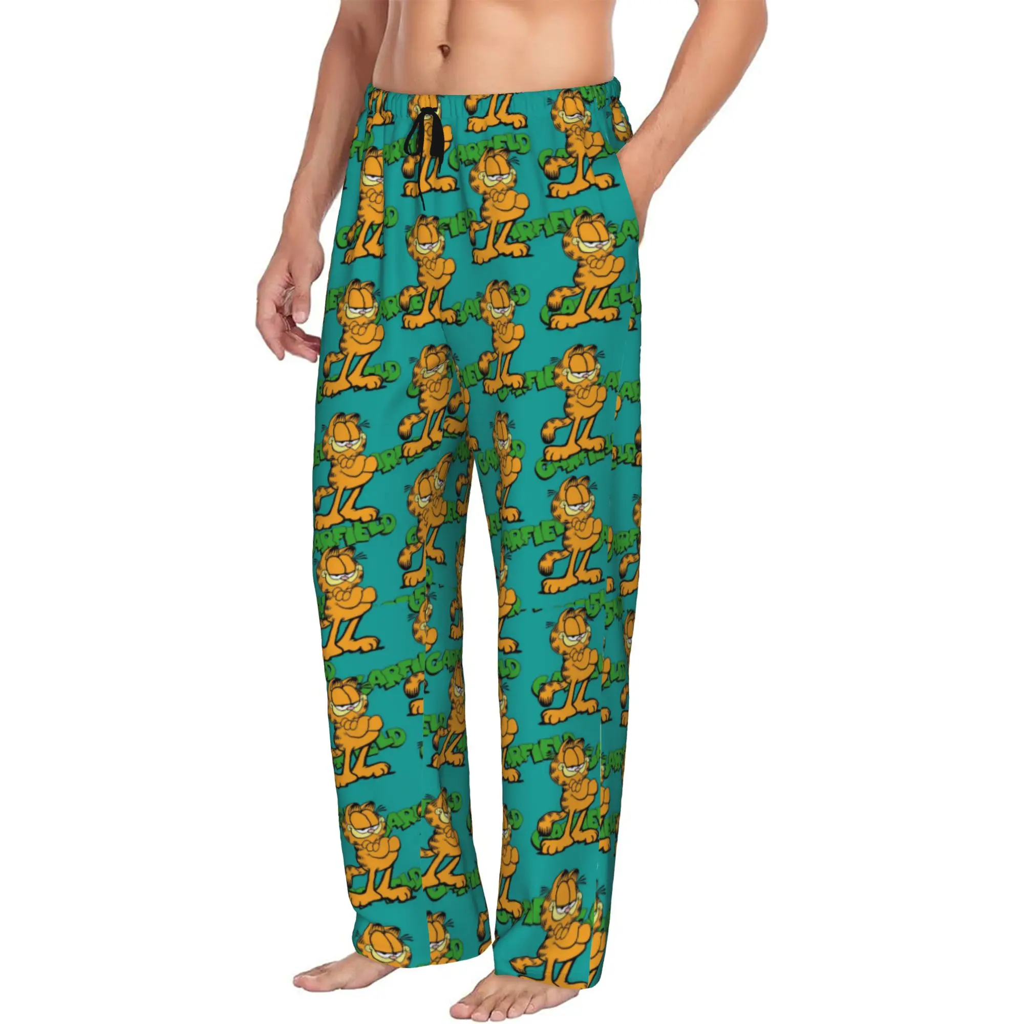 Custom Print Men Cat Cartoon Pajama Pants Comic Strip Manga Sleepwear Sleep Lounge Bottoms with Pockets