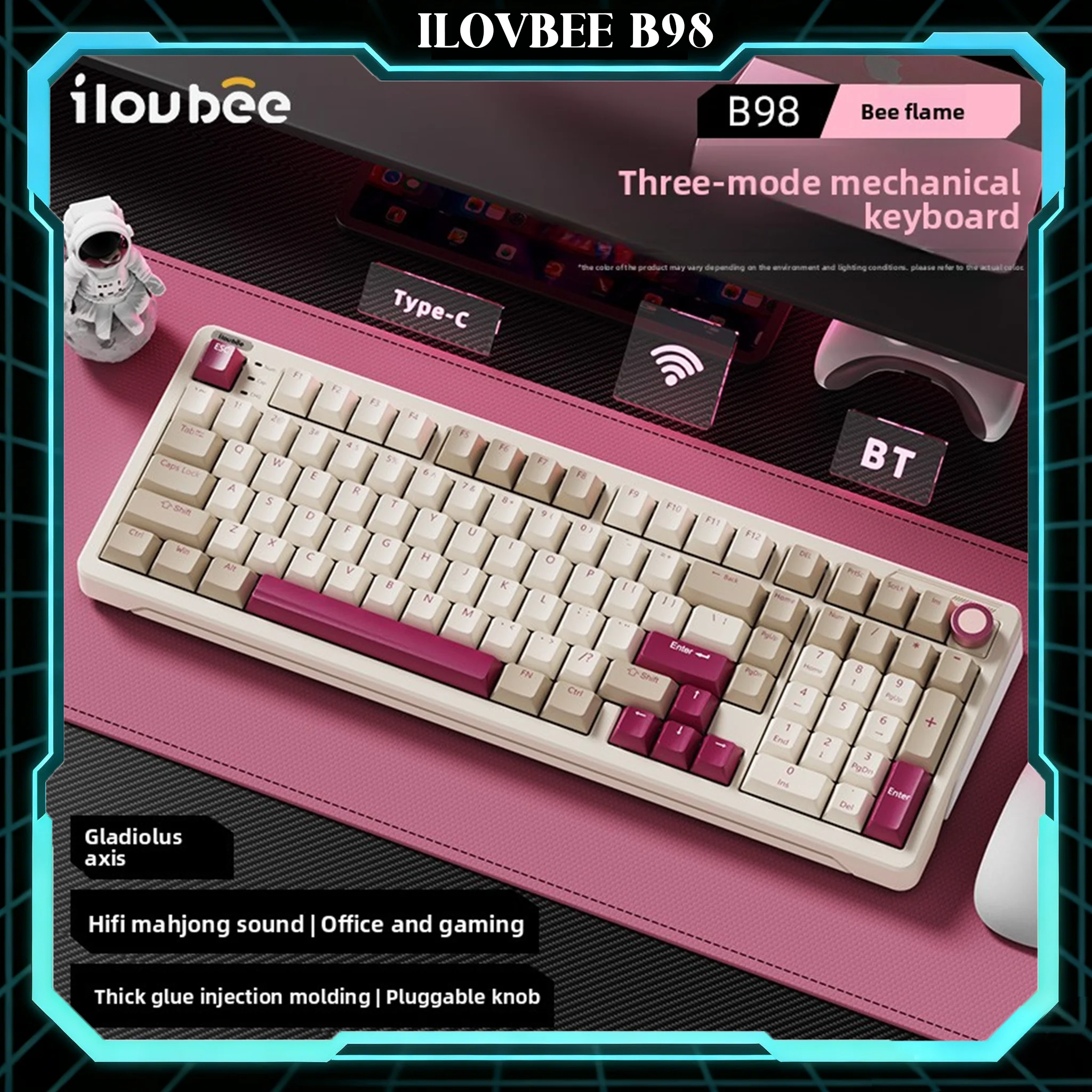 

iLovbee B98 Wireless Mechanical Keyboard Retro 3-Mode Gasket Mount Hot-Swap RGB 101 Keys Silent Creamy Sound Gaming Keyboard