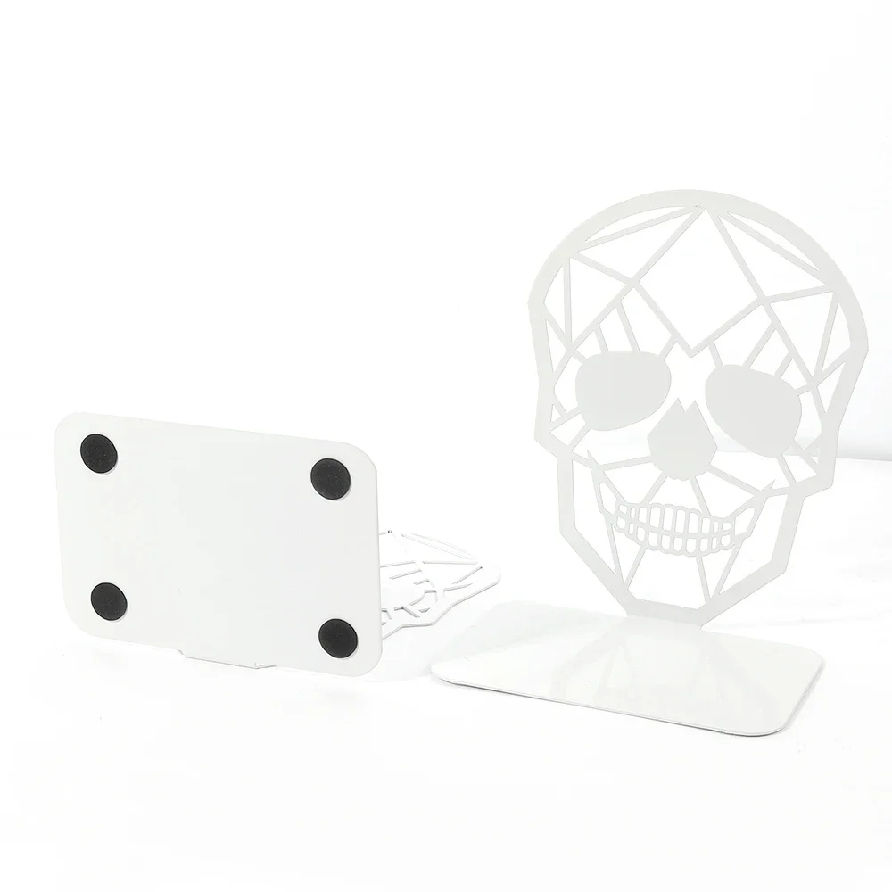 Hollow Skull Geometric Creative Bookends Personality Desktop Decoration Book Holder Book Support for Study Room Punk Style Lover