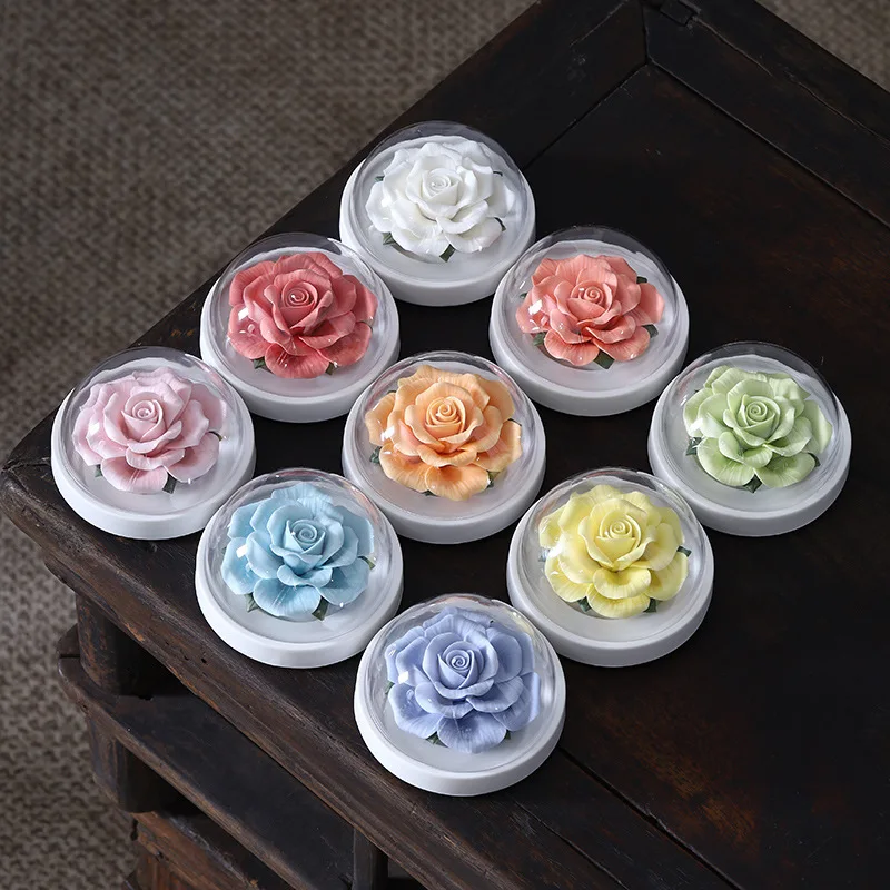 Handmade Ceramic Rose Flower with 10ml Ocean Eseential Oil for Home and Office  Decoration, Ideal Gift Set for Women and Friends