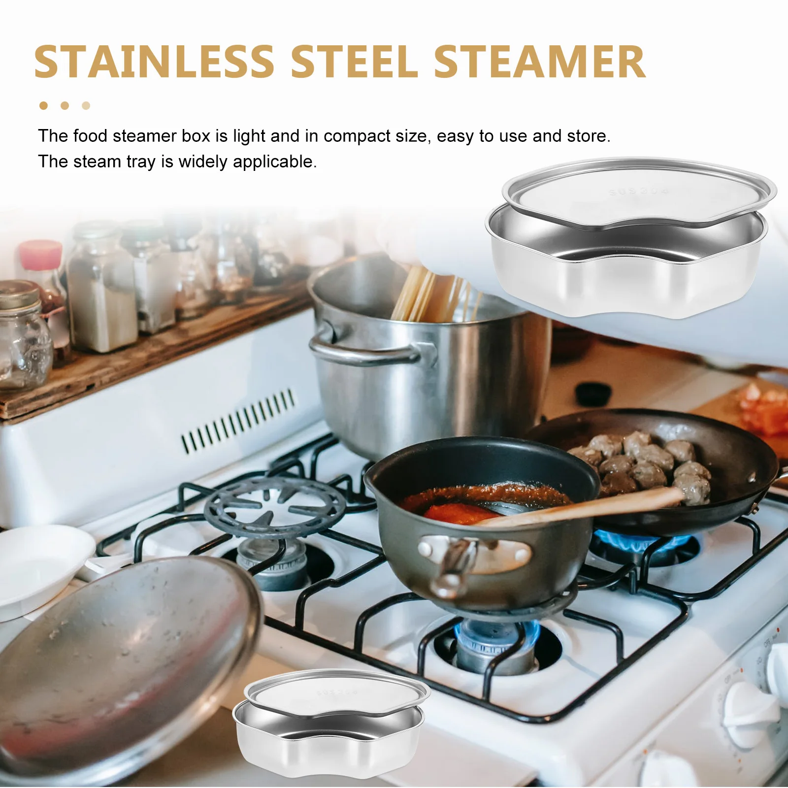 

1pc Stainless Steel Steamer Box 2-Tier Food Steaming Tray For Vegetable Rice Cooker Pot Multi-Function Kitchen Accessory