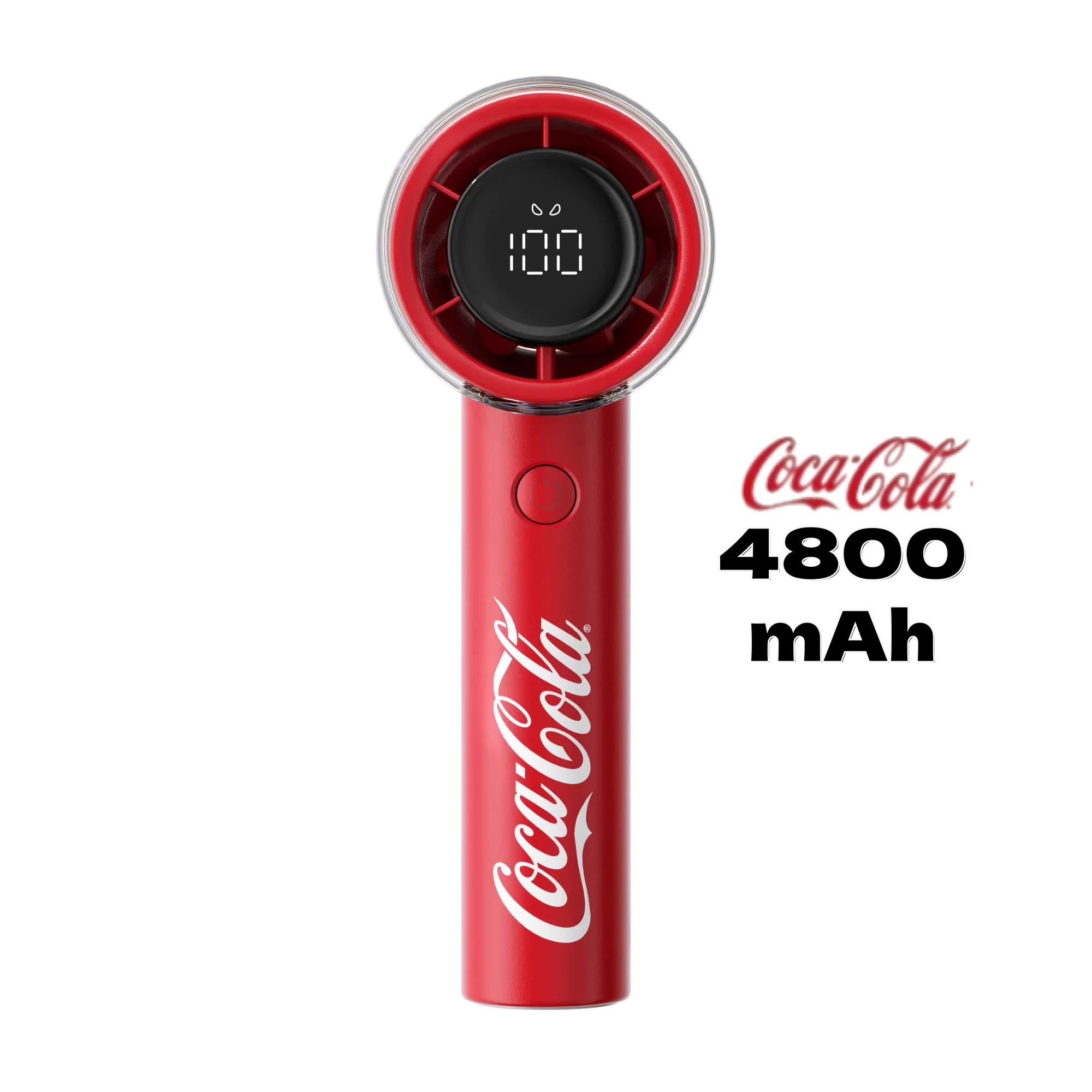 Coca-Cola draagbare handventilator, 5 snelheden, precisie met LED-display, 4800 mAh, oplaadbaar, 25 uur koelvermogen voor op reis, naar school
