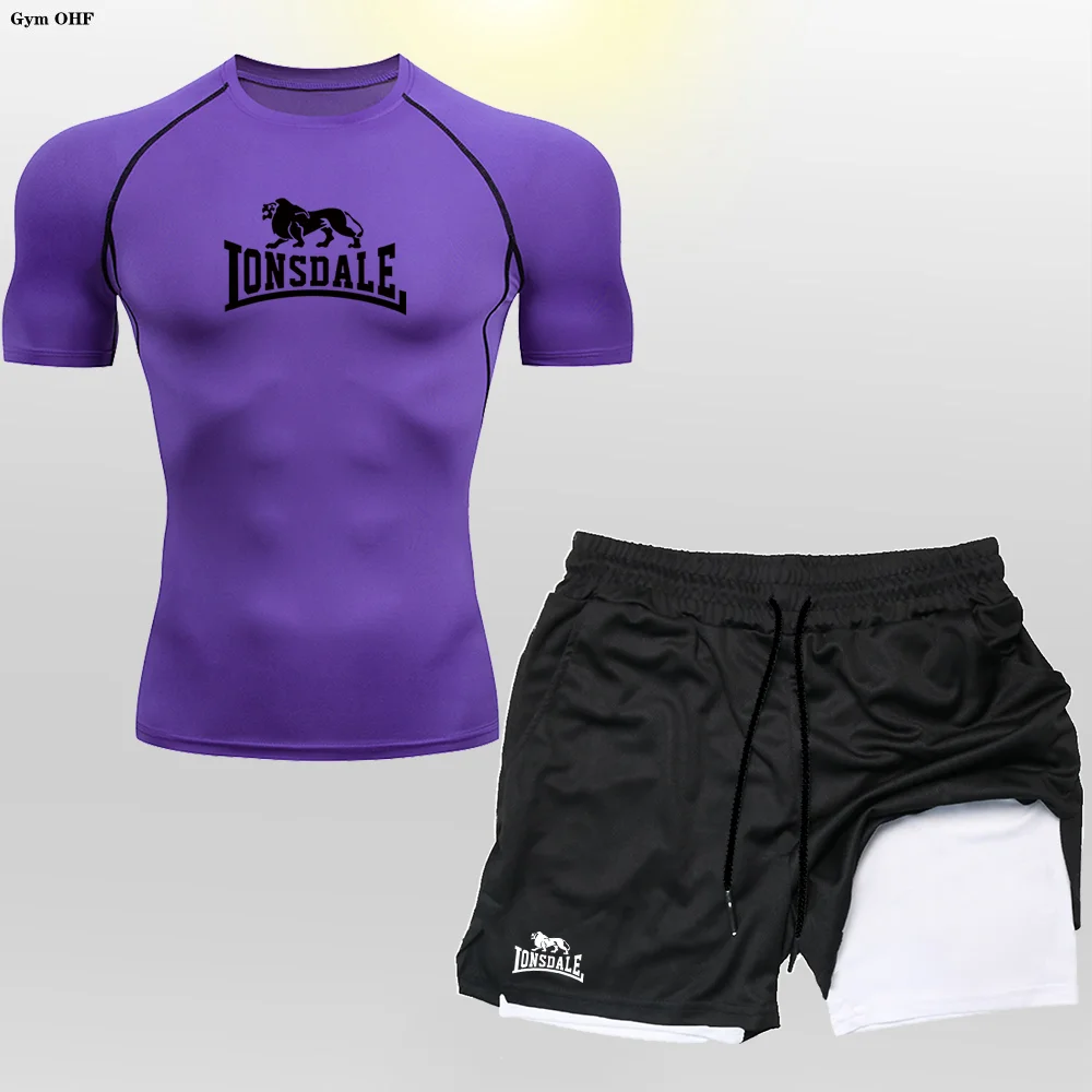 

New Men's Double Layerprinting Shorts Quick drying and breathability Fitness T-shirt Training Fast Running suit