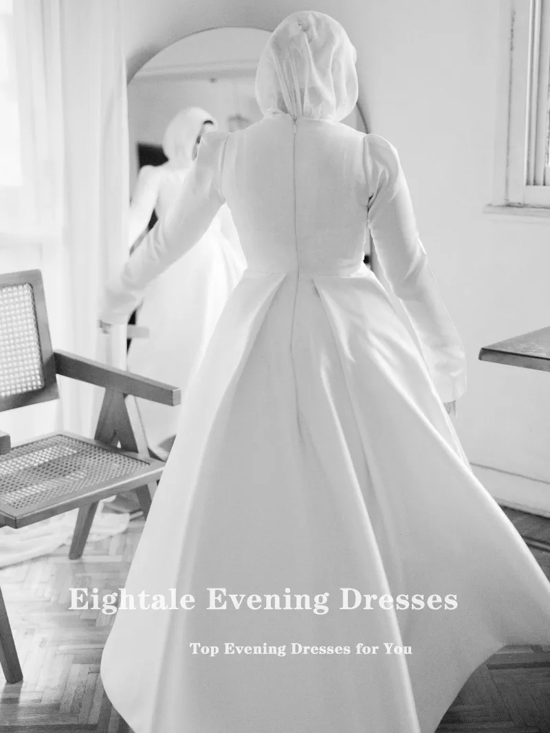 Vestido de novia árabe de Eightale, vestido de novia personalizado de color marfil con cuello redondo y apliques, vestido de novia musulmán hasta el té, vestido de fiesta de novia