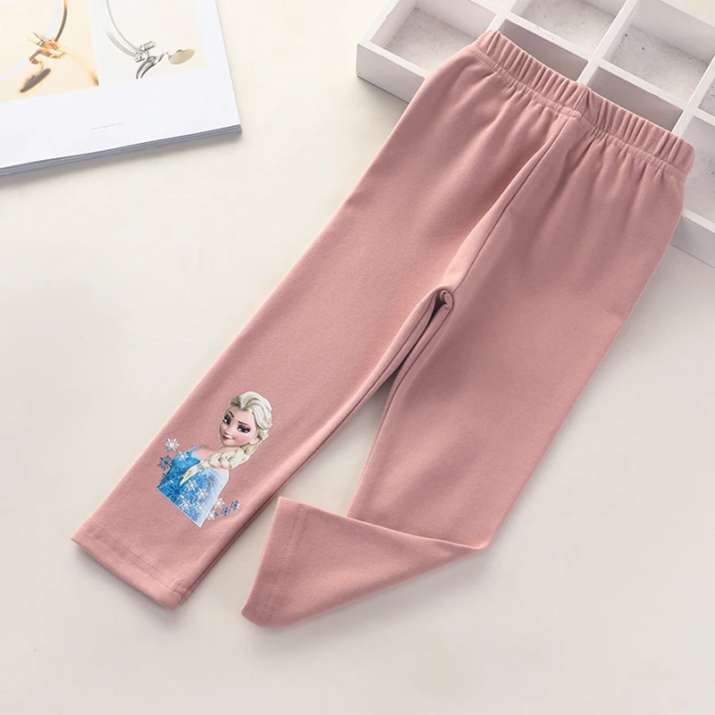 Disney New Girls Pants Cotton for Children Frozen Elsa Spring Autumn Baby Girl Pink Blue Trouser Lace Kids Legging Fashion 2-9Y