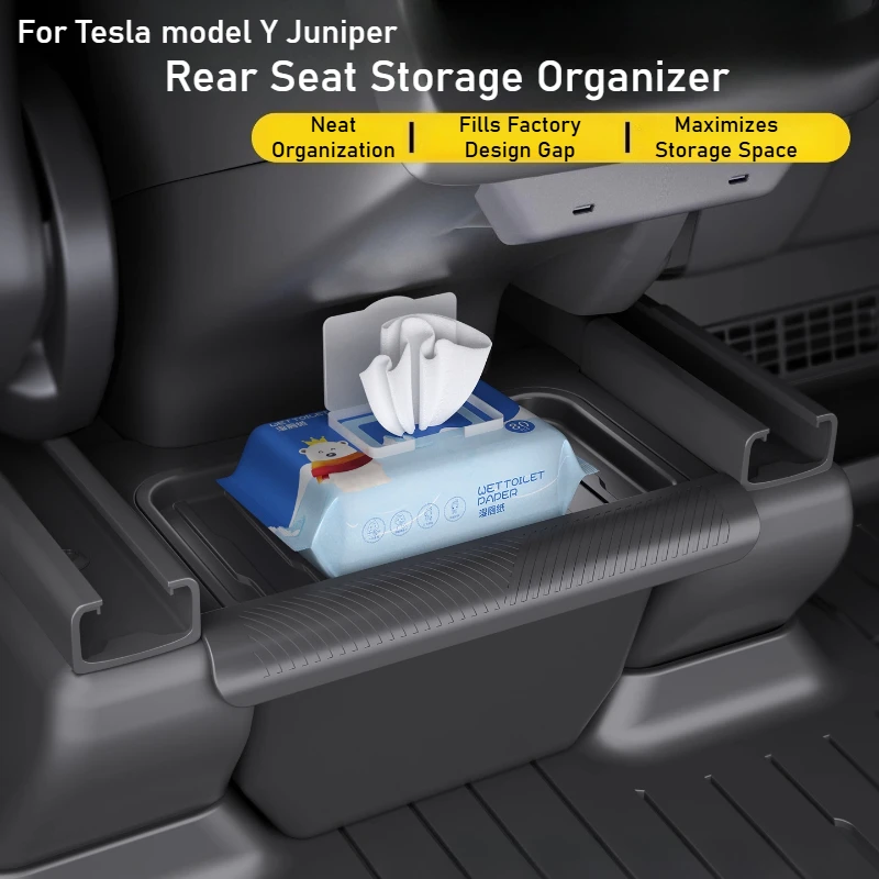 

For Tesla Model Y Juniper 2025 Rear Seat Storage Box Organizer Center Console Bins Backseat Trash Can Garbage Bag Under Seat Tra