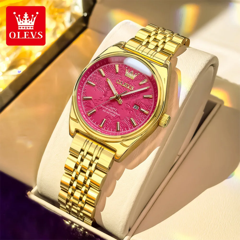 OLEVS 3703 New Women's Watches Stainless Steel Fashion Simple Calendar Waterproof Luxury Brand Original Ladies Quartz Wristwatch