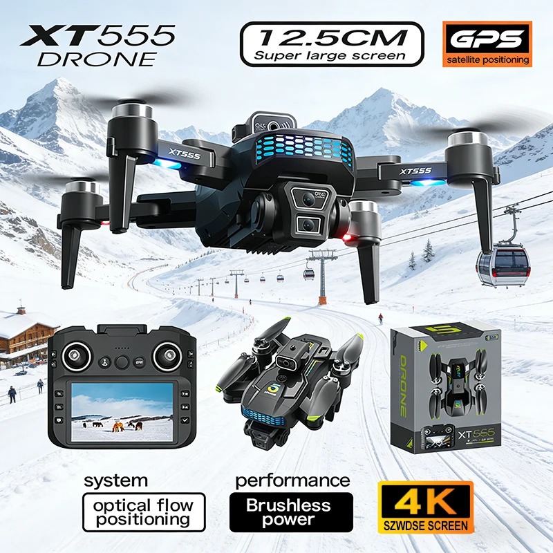 

2026 New XT555 GPS RC Drone Cam Professional 8K HD Dual Camera Brushles Motor 5G WIFI FPV Foldable Screen Display RC Quadcopter
