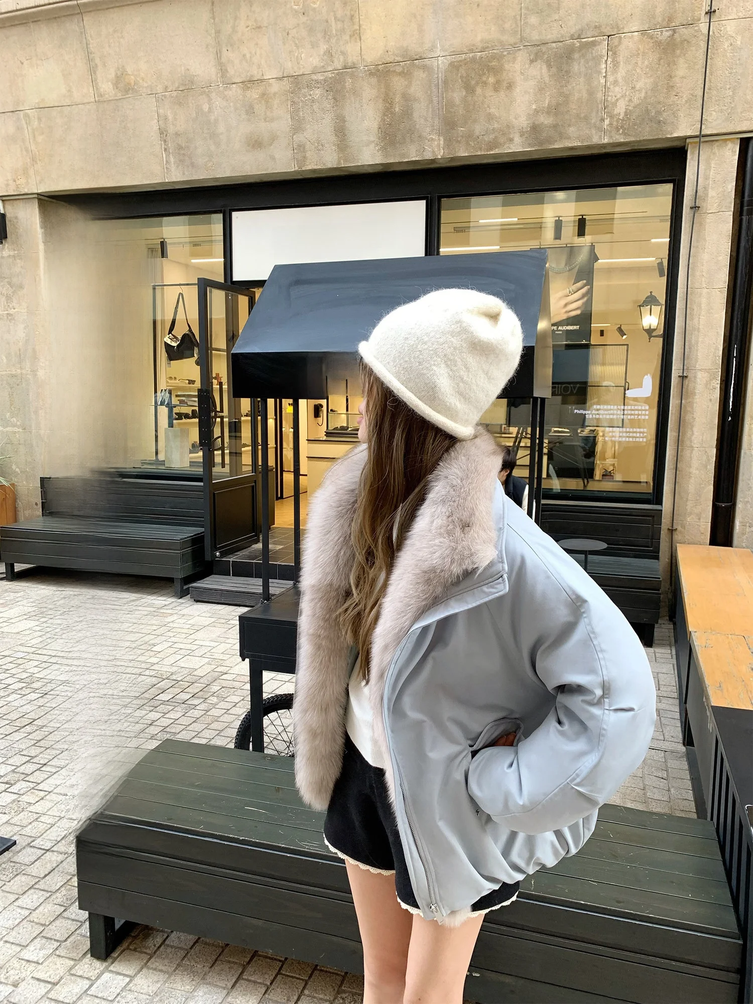 

Зимняя теплая женская парка Yuzhiqi из вельвета с меховым воротником, синяя, с наполнителем из пуха, удлиненная, утепленная...