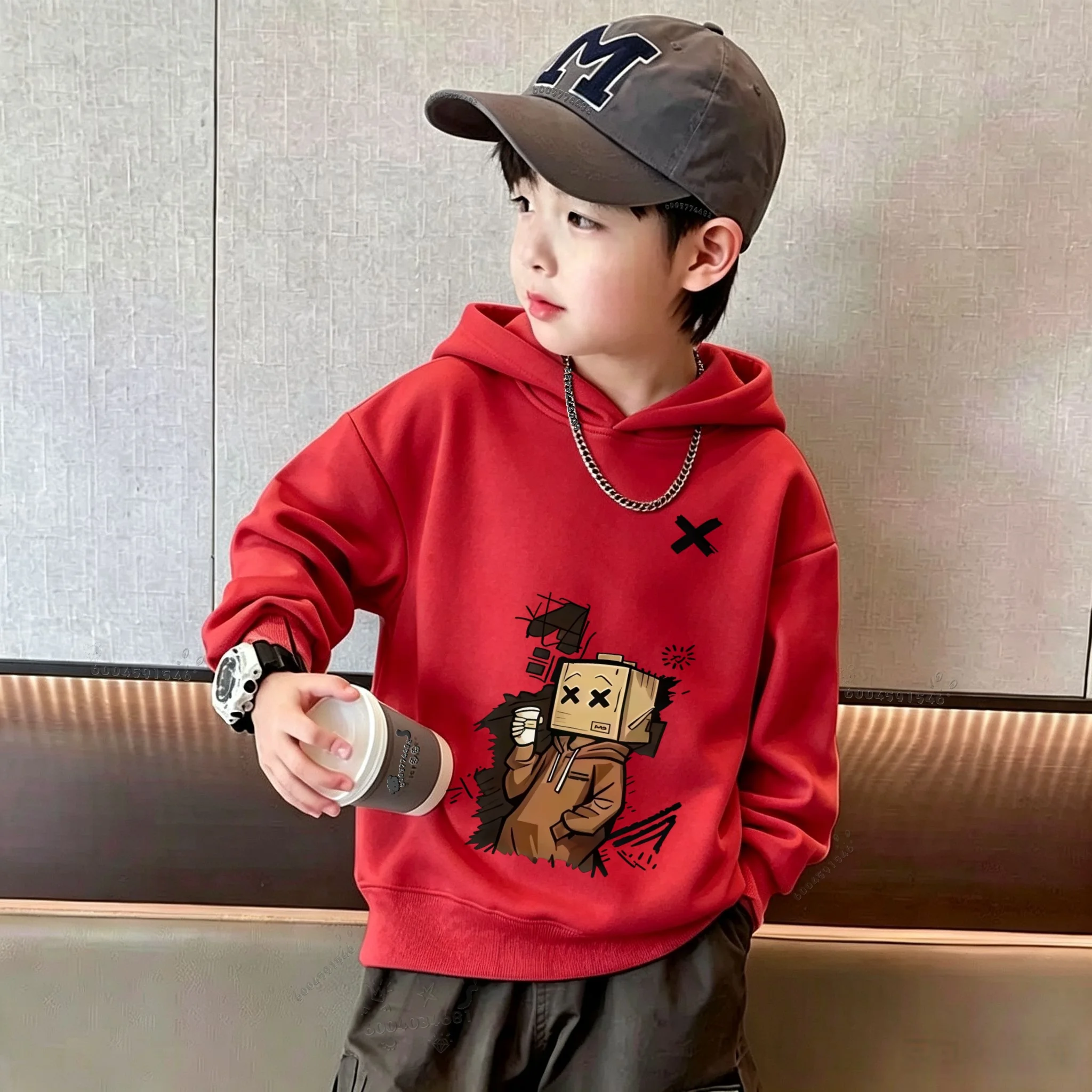 Y2K Kids Hoodie Sweatshirt Autumn Winter Cartoon Box Character Graphic Graffiti Print Casual Loose Long Sleeve Tops