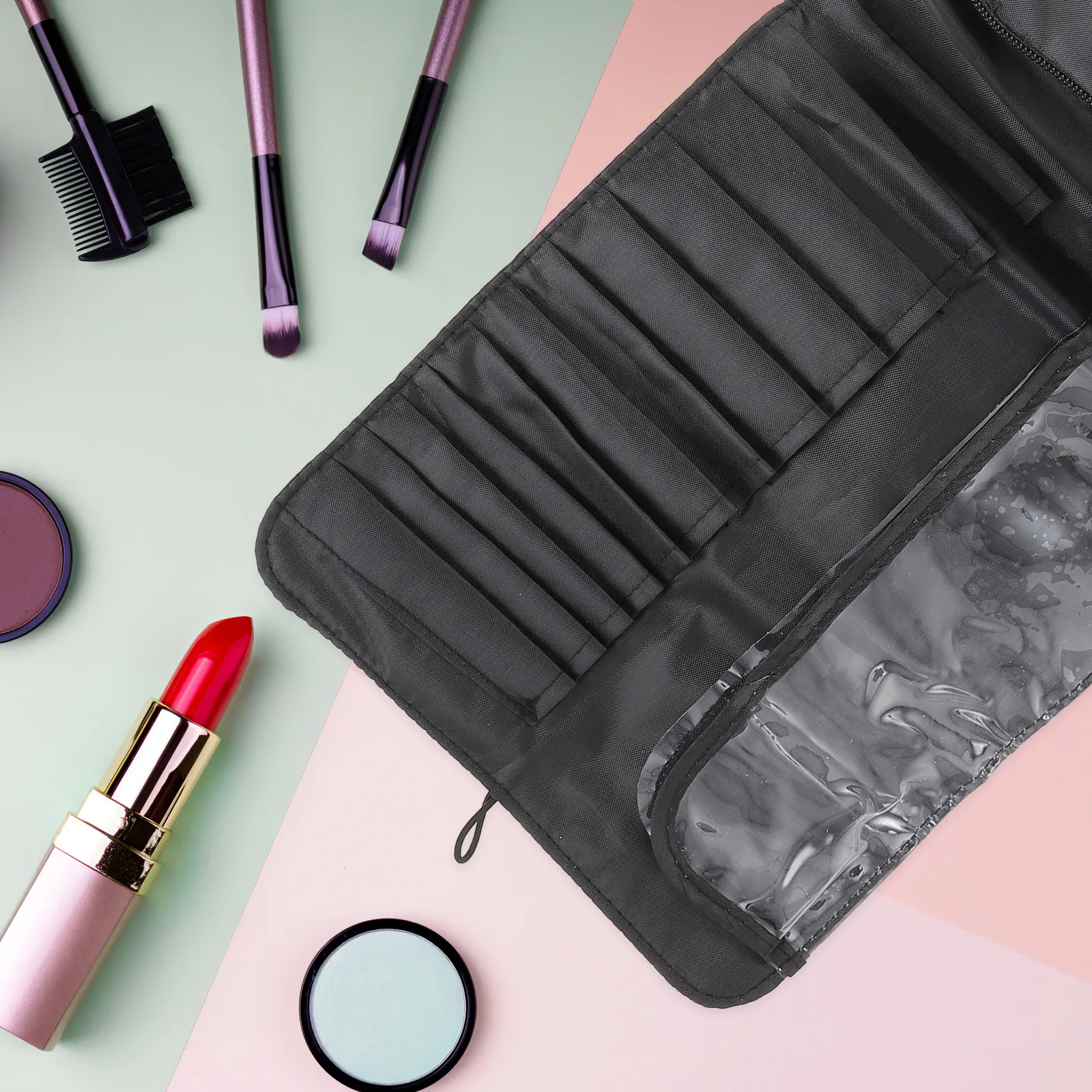 Makeup Brush Bag Travel Organizer – Portable Roller Pouch, Dustproof Storage Holder for Brushes & Beauty Tools