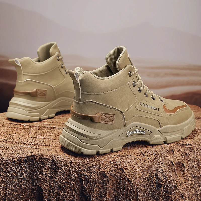 Men High Top Chunky Platform Work Boots, Non-slip Wear-resistant Lace Up Combat Shoes For Hiking Camping Street Daily Wear view 5