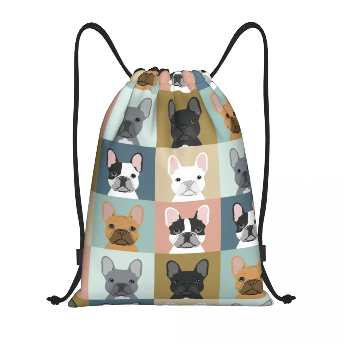 French Bulldog Portraits Pattern Drawstring Backpack Bags Lightweight Frenchie Dog Lover Gym Sports Sackpack Sacks for Shopping