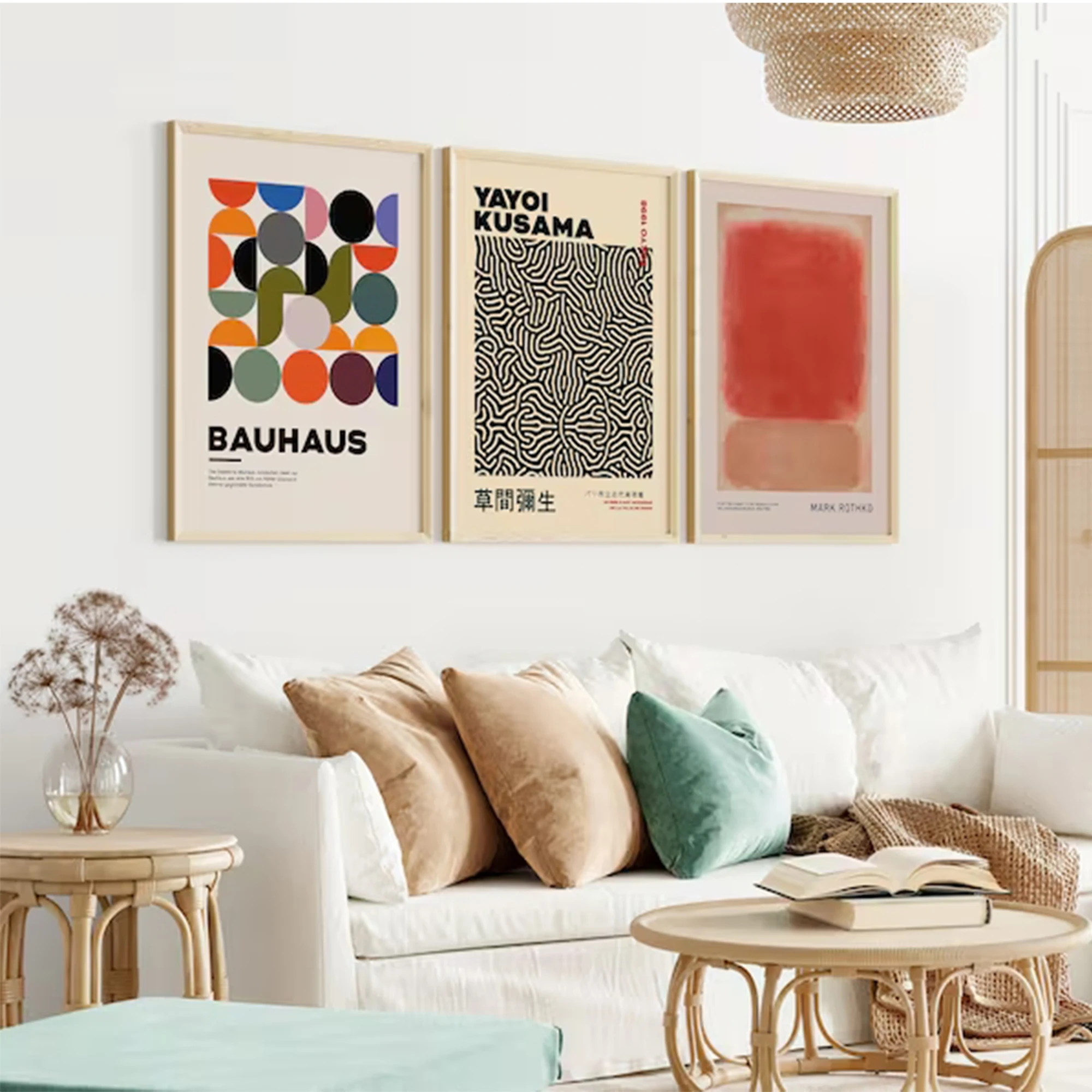 3pcsModern Bauhaus, Kusama, Rothko Wall Art Print Canvas Painting Poster Picture For Living Room,Bedroom Home Decor