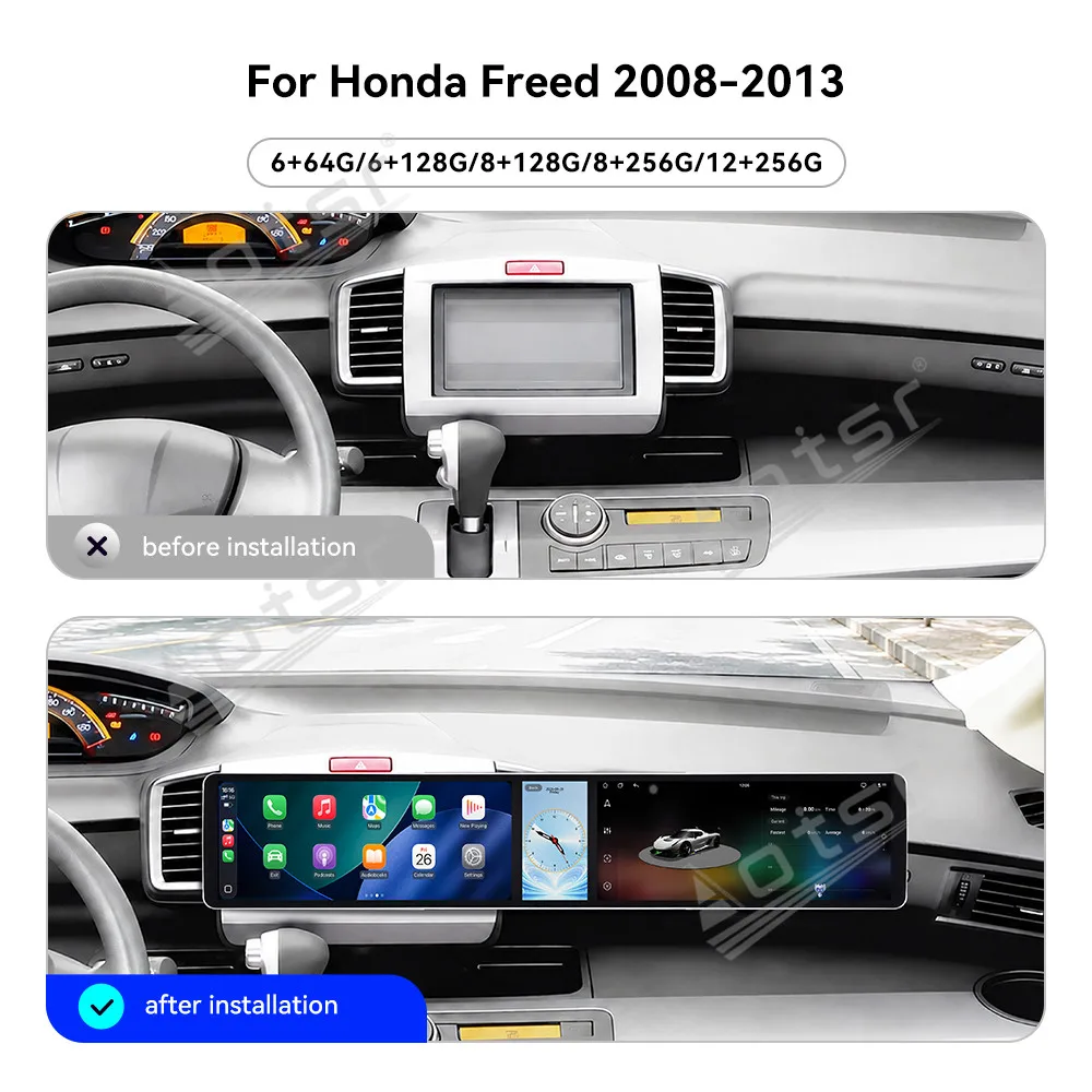 Triple Screen Android Radio For Honda Freed 2008~2013 Multimedia Player GPS Navigation CarPlay Auto Stereo Receiver Head Unit