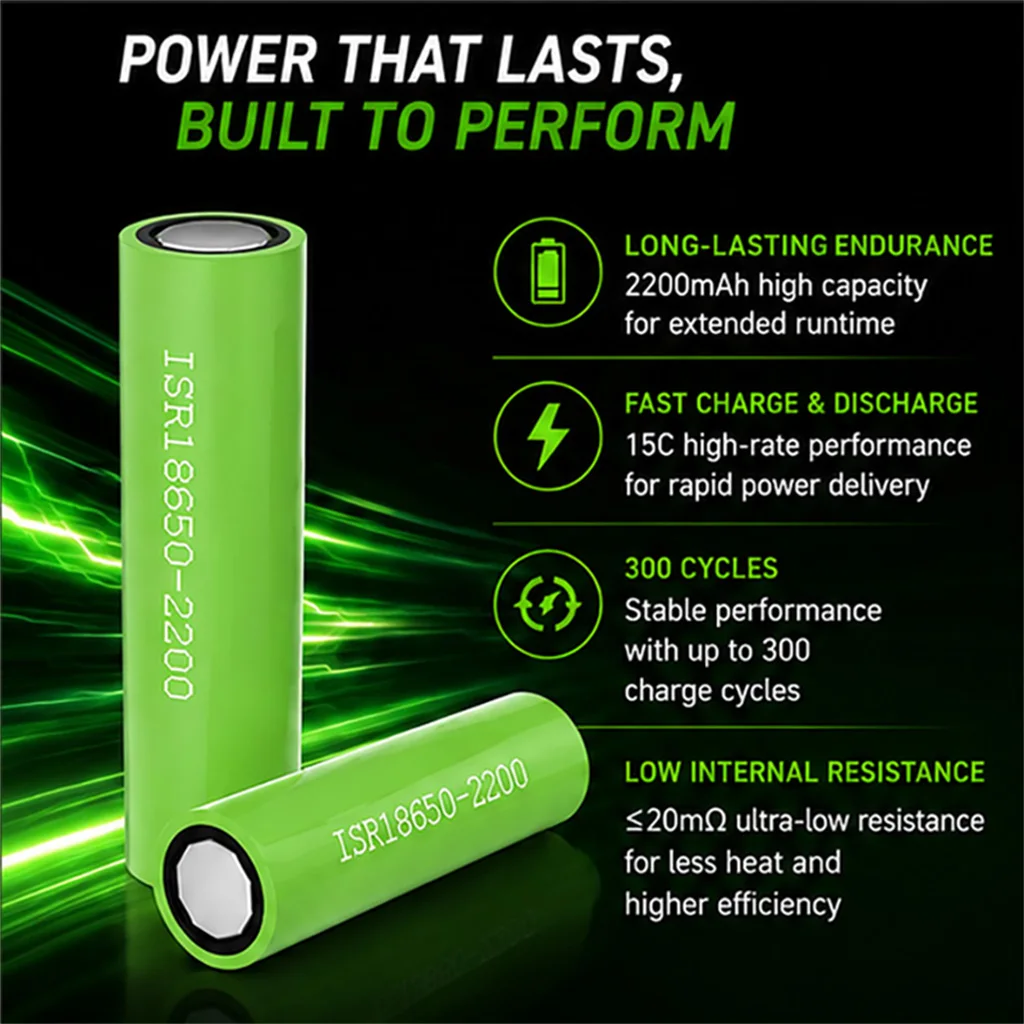 E-power 18650 2200mAh 3.7V 10C NMC | 25A Discharge, ≤20mΩ, 2C Fast Charge, Flat Top Cell for Battery Pack Assembly