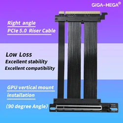Right angle PCIE 5.0 Riser Cable Future Proof for Gen 5 GPU Vertical Mount x16 128GB/s Speed |Compatible with PCIe 4.0 & WRX80SE