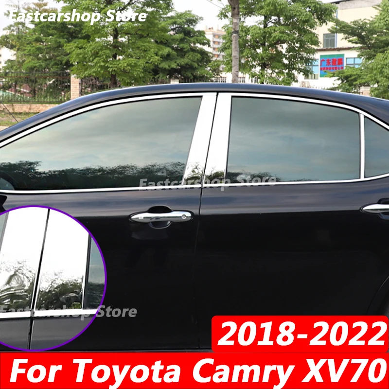 

For Toyota Camry XV70 2022 2021 2020 2019 2018 Car Stainless Steel Middle Central Column Window Trim B C Pillar Chrome Sticker