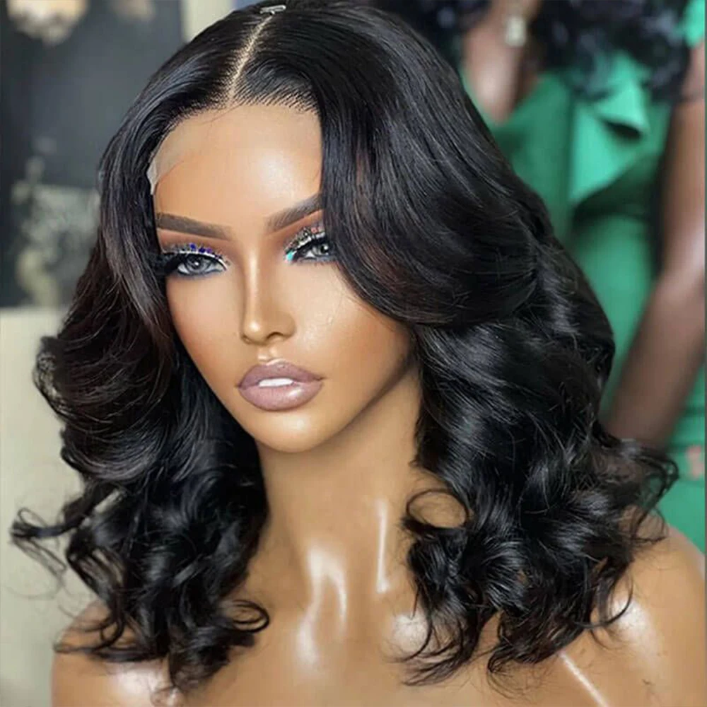 

100% Human Hair Wig Body Wave Short Bob Wig 13x4 Lace Frontal Wigs Women Virgin Remy Hair 220% Density Transparent Lace Wigs