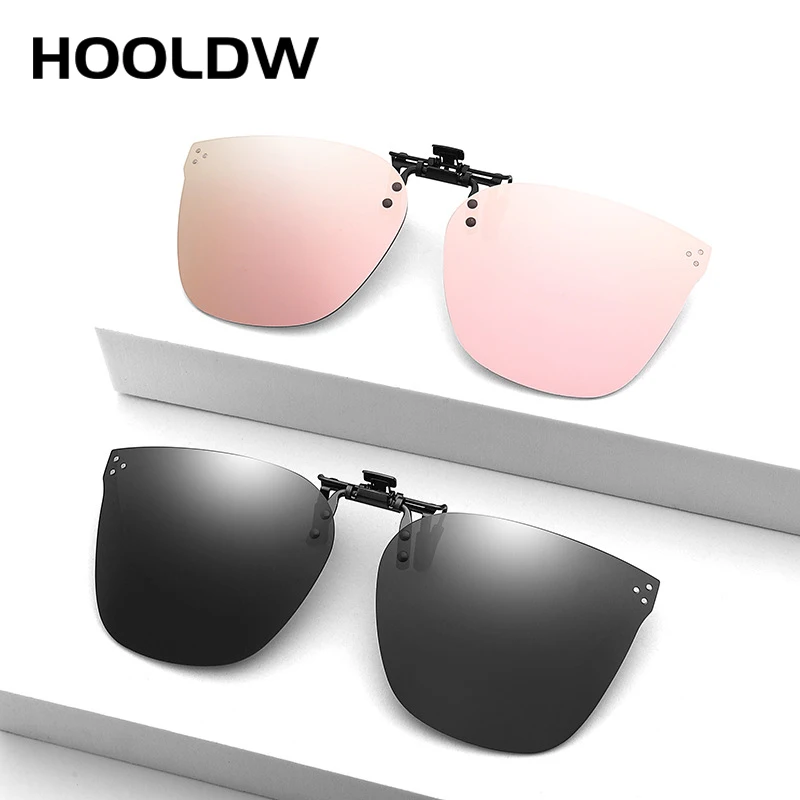 Square Polarized Flip Up Clip on Sunglasses Men Night Vision Driving Anti Glare Goggles Glasses Women Cycling Fishing Eyeglasses