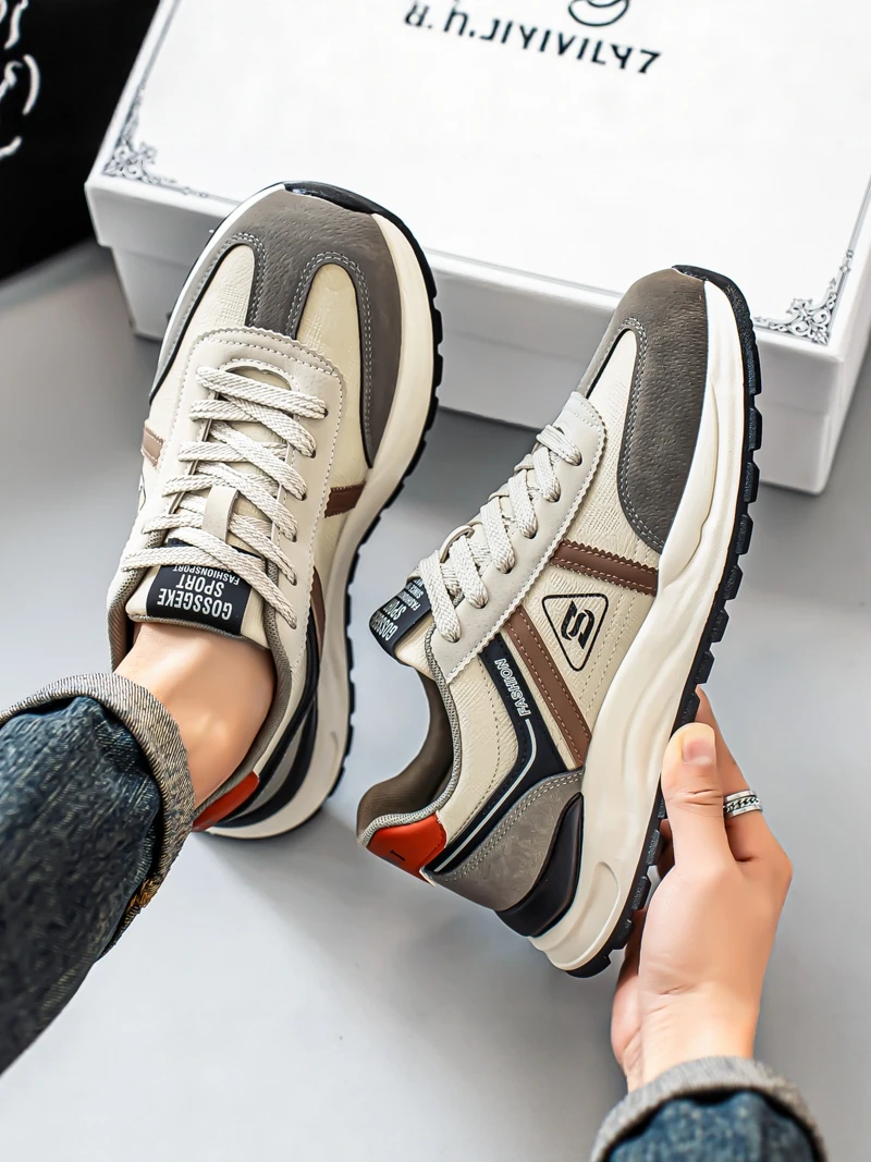 

Casual Thick Bottom Sports Shoes for Men Outdoor Running Anti-Slip Increased Dad Trendy Shoes Spring Shock Absorption T...