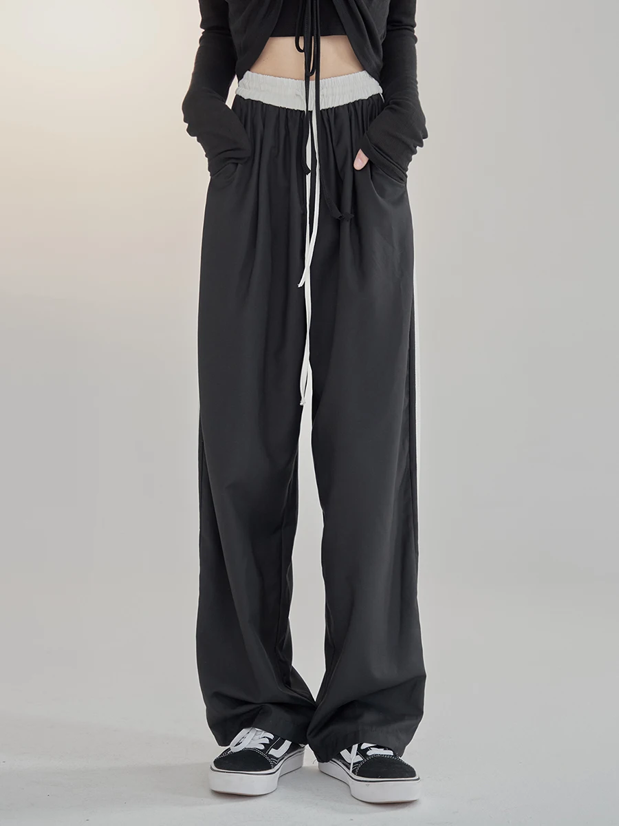 

High Waist Women's Casual Pants Drapey Elastic Waist Side Stripe Loose Fit Spor Straight Leg Street Sle Polyester Blend